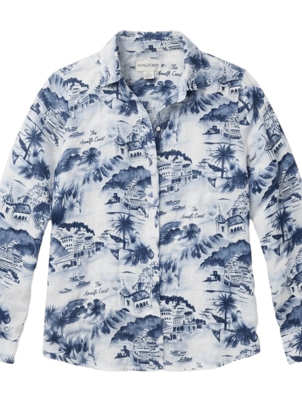 Cynthia Rowley White and Blue Coastal Print Button-Down Shirt
